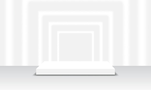 Pódio abstrato com moldura de néon iluminado por spotlights Fundo de palco Ilustração vetorial