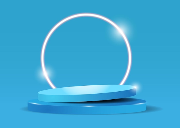 Vetor pódio azul de luxo realista com anel de luz para ilustração vetorial de apresentação do produto