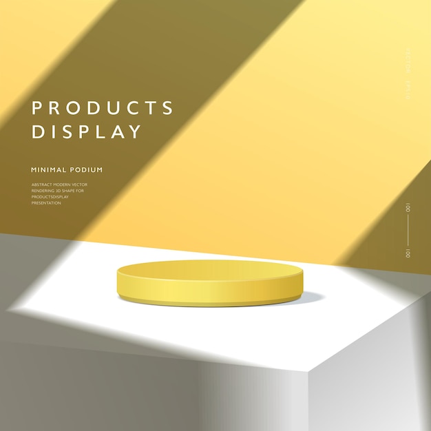 Pódio de cilindro de cena mínimo abstrato em fundo amarelo para displays de apresentação de produtos