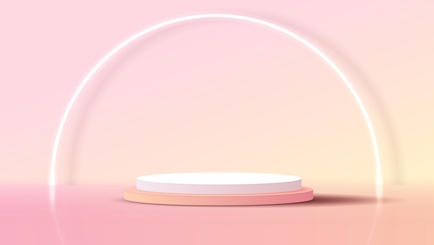 Pódio de exibição ou suporte com gradiente amarelo e rosa para apresentação do produto em estilo minimalista de sala de cores pastel, ideal para pacote de anúncio de plataforma de produto de apresentação mostrando vetor