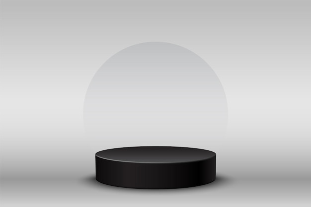 Pódio de pedestal de cilindro preto 3D com produtos de fundo de cena circular vitrine de palco 169ar