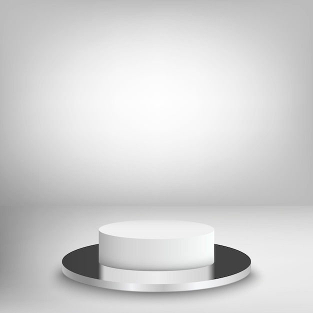 Pódio geométrico branco e cinza em um pedestal pódio para demonstração e apresentação de produtos