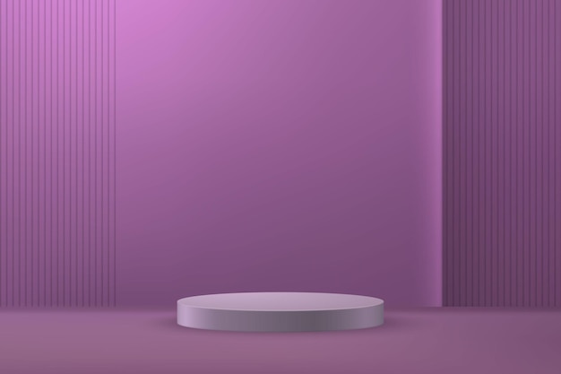 pódio ou pedestal realista 3d em fundo de luxo roxo