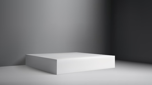 Pódio palco retangular branco parede decorativa fundo de estúdio premium ilustração vetorial realista plataforma de base de pedestal vitrine minimalista