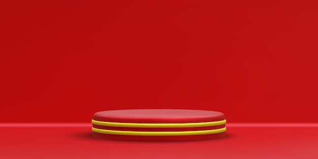 Pódio redondo vermelho realista 3D Cena e plataforma com círculo de ouro sobre fundo claro Pedestal de design para prêmio e vencedor Ilustração vetorial