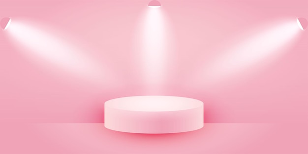 Pódio rosa 3d em um fundo rosa pastel e luz suave palco rosa iluminado para produto