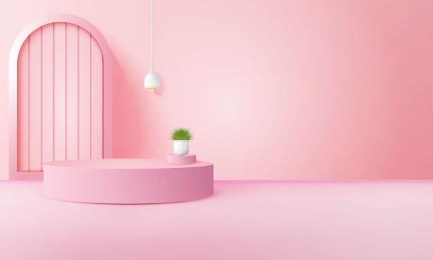 Pódio rosa geométrico 3d com área de espaço de cópia para exibição de produtos maquete de colocação de produtos vecto