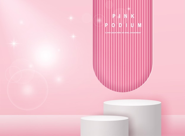 Pódio rosa ou plataforma de fundo de suporte para embalagem e promoção de marca de apresentação de produtos