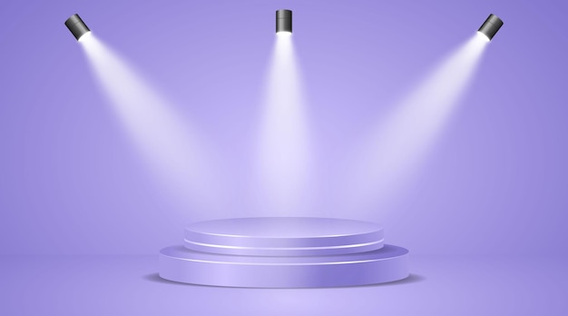 Pódio roxo com holofotes