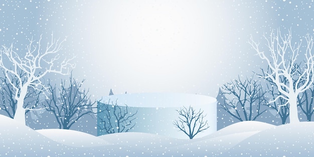 Pódios de produtos contra o pano de fundo da paisagem de inverno vendas de Natal