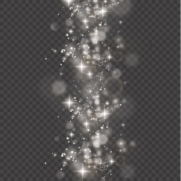 Poeira cintilante de luz de natal com estrelas cintilantes em uma textura cintilante de fundo transparente