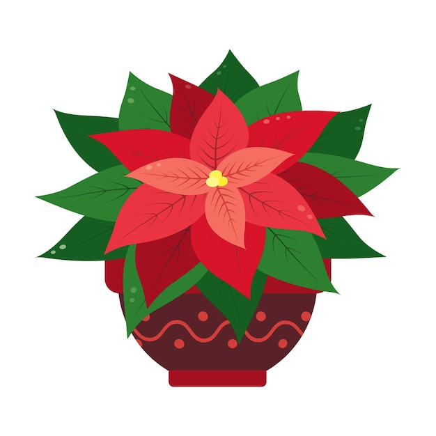 Poinsettia em vaso planta férias decoração interior ícone adesivo saudações cartões ideia de elemento de design