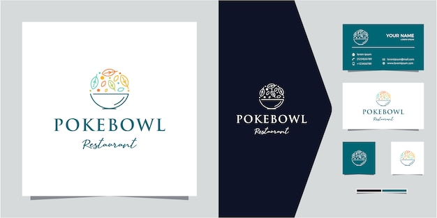 Poke bowl restaurante linha contorno monoline logotipo