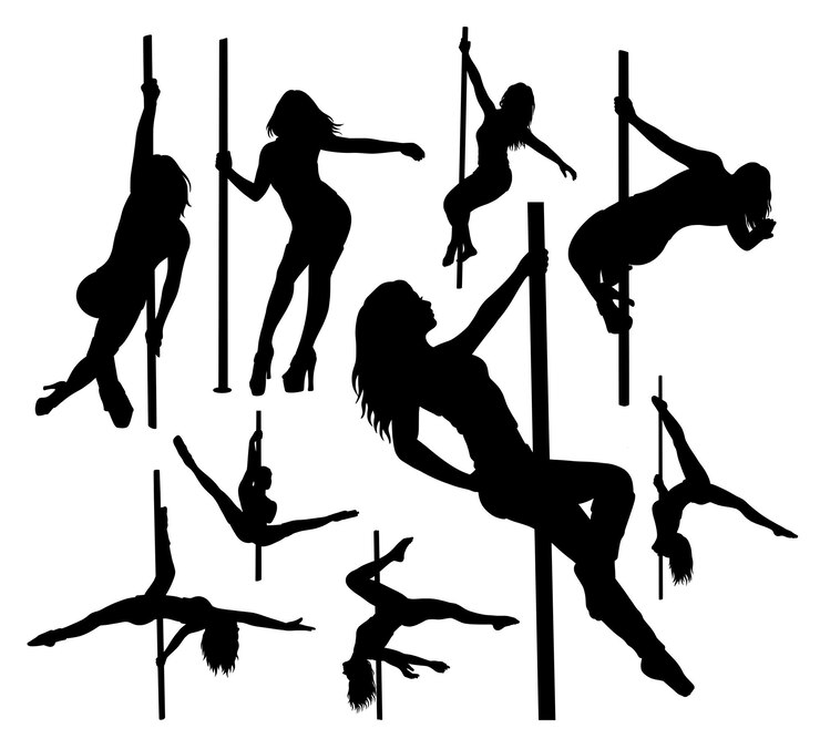 Vetor pole dance posando de silhueta