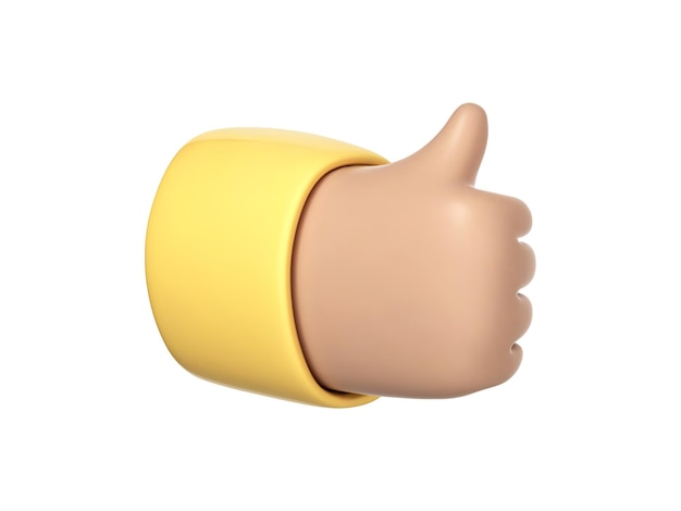 Polegar dos desenhos animados 3D para cima do ícone Gesto de mão de como ok bom sucesso ou aprovar a ilustração 3d vetorial