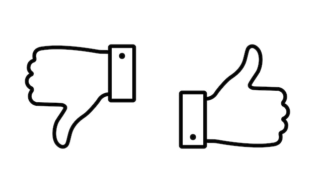 Polegar para cima e polegar para baixo conjunto de símbolos do ícone Estilo de contorno Ilustração em vetor