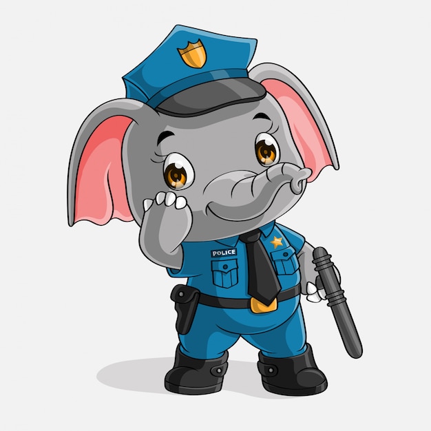 Polícia de elefante fofo, mão desenhada