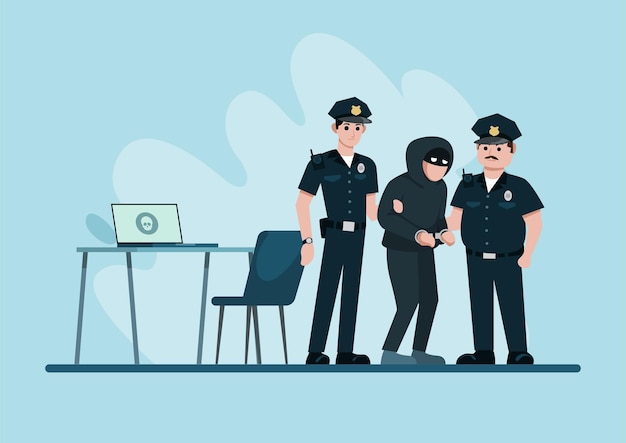 Policiais prendendo ilustração vetorial de hacker