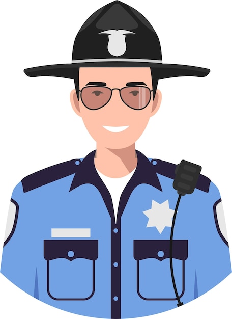 Vetor policial americano xerife oficial em uniforme tradicional personagem avatar ícone em estilo plano