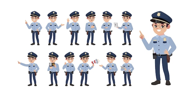 Policial bonito com poses diferentes