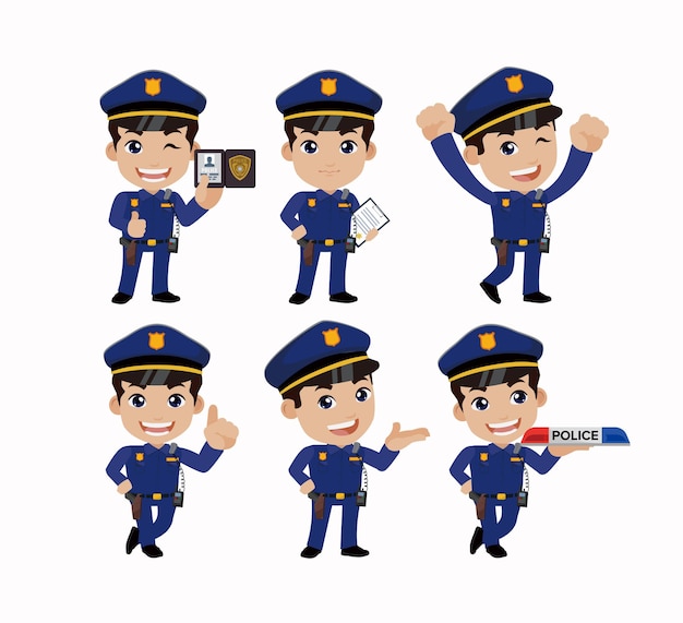 Policial bonito com poses diferentes