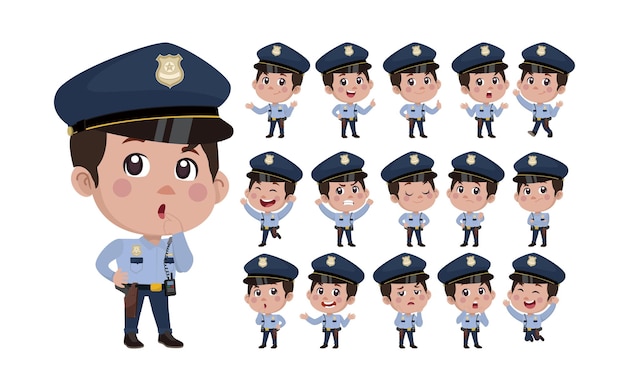 Policial bonito com poses diferentes