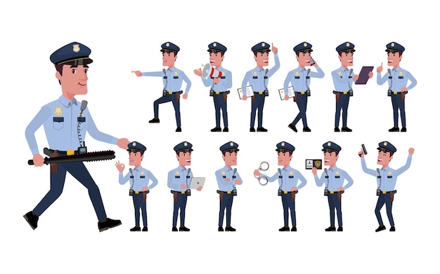 Policial bonito com poses diferentes