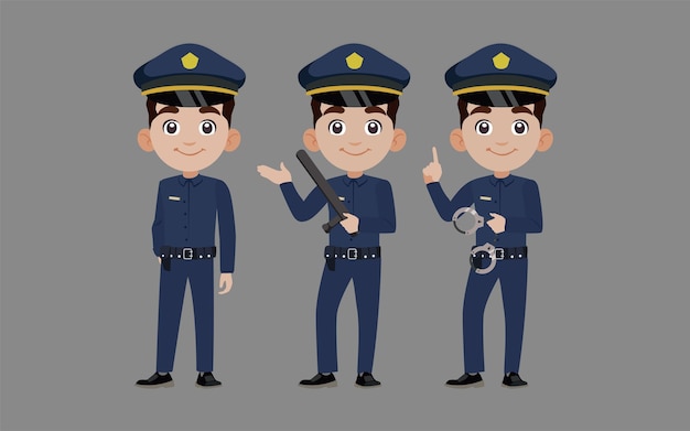 Policial bonito com poses diferentes