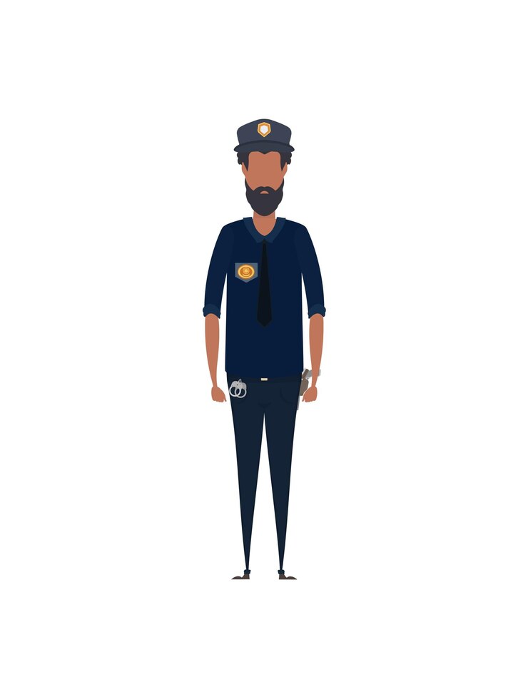 Vetor policial de uniforme em pé na frente conceito de pessoas de profissão trabalho na delegacia ilustração de personagem vetorial de policial isolada no fundo branco