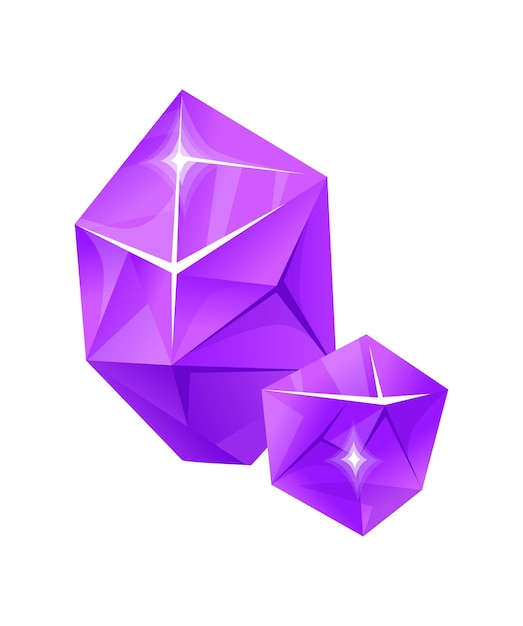 Polígono roxo da natureza. Pedras de cristal, turmalina de arte realista, ilustração em vetor colorido dos desenhos animados, isolada no fundo branco