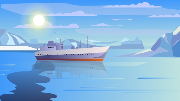 Poluição de petróleo do conceito de navio no design plano dos desenhos animados. Tanker transporta derivados de petróleo e polui a água. Questões ambientais, vazamento de resíduos tóxicos no mar. Fundo de ilustração vetorial