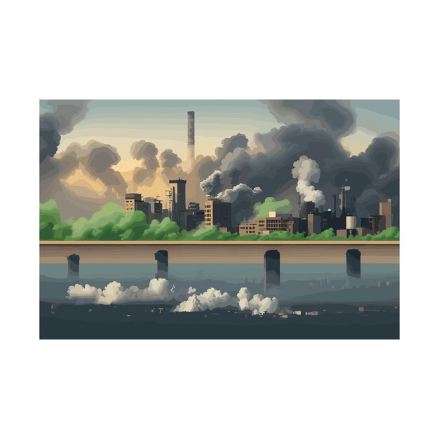 Vetor poluição do ar por vetores livres com as emissões de fumaça e fumaça das fábricas metalúrgicas