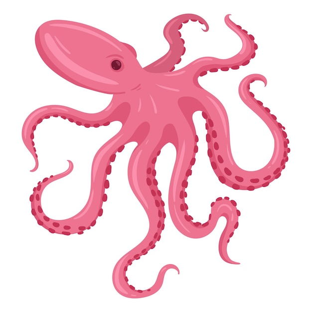 Vetor polvo de desenho animado animal aquático personagem fauna oceânica criatura com tentáculos ilustração vetorial plana