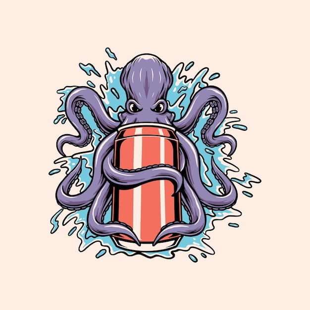 Vetor polvo segura latas de bebida com ilustração vetorial de respingos de água