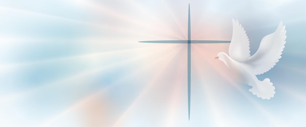 Vetor pomba com símbolo da cruz cristã crucifixo páscoa signo de pureza fé batismo espírito santo