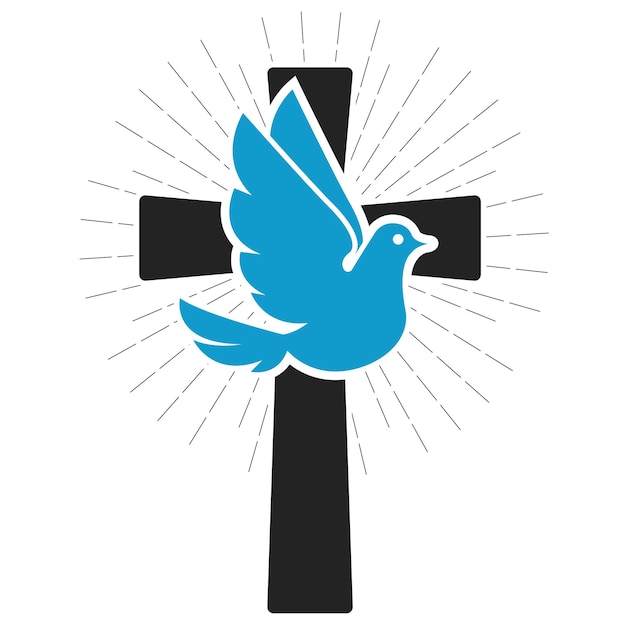 Pomba e crucifixo Cristianismo virtude paz e bondade símbolo vetor