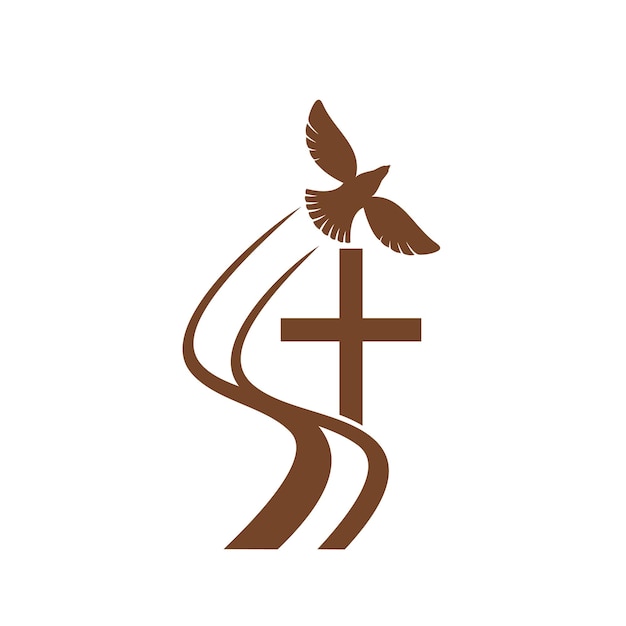 Vetor pomba e cruz voadoras do ícone da religião do cristianismo