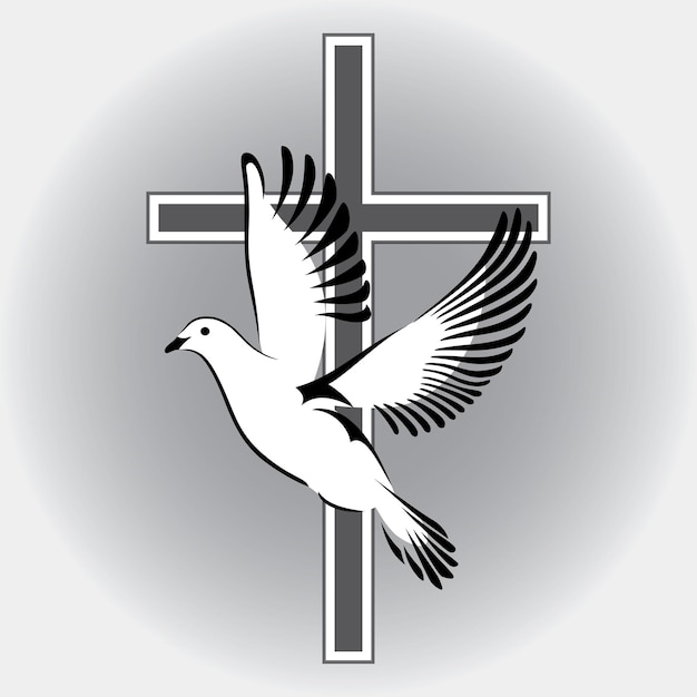 Pomba voando com um Símbolo da Religião Cruz Pomba da Paz Ilustração vetorial
