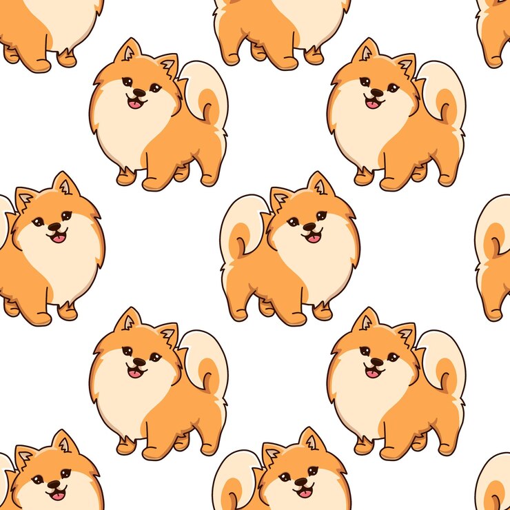 Vetor pomeranian spitz seamless drawing ilustração em vetor pequeno cachorro sorridente