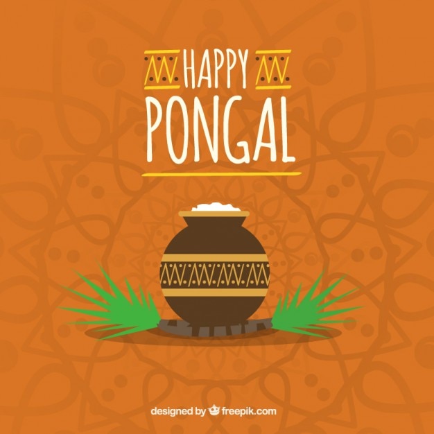 Pongal feliz com um pote no fundo palmeiras