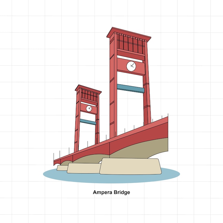 Vetor ponte ampera palembang ilustração da ponte indonésia icônica