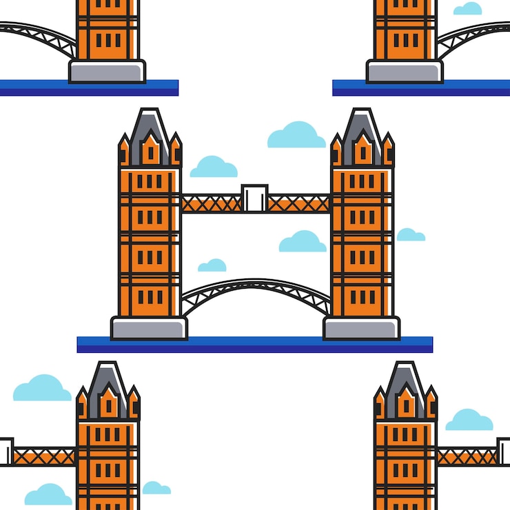 Vetor ponte de londres sem costura padrão inglaterra símbolo arquitetura