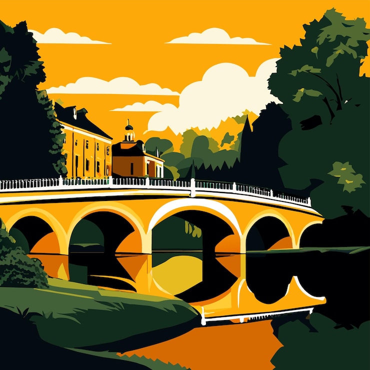 Vetor ponte sobre o rio em gonneranlage kurpark na cidade velha de baden baden