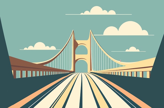 Ponte Vista panorâmica elegante papel de parede cidade Generative AI artística mar ensolarado dia majestoso arte de engenharia cartão postal golden gate design infraestrutura conceito ilustração vetorial