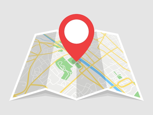 Ponteiro de direção vermelho no mapa da cidade dobrado Vector ilustração coloridaxA
