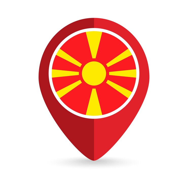 Vetor ponteiro de mapa com a macedônia do norte bandeira da macedônia do norte ilustração vetorial