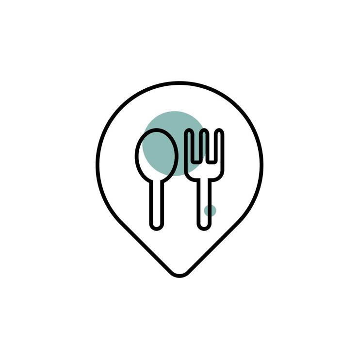 Vetor ponteiro de mapa de restaurante com ícone de colher e garfo