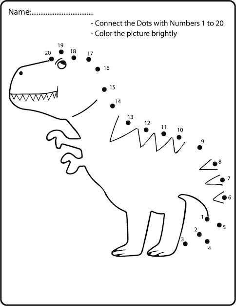 Dinossauro. ponto a ponto. desenhe uma linha. jogo para criança. aprendendo  números para criança. jogo educativo