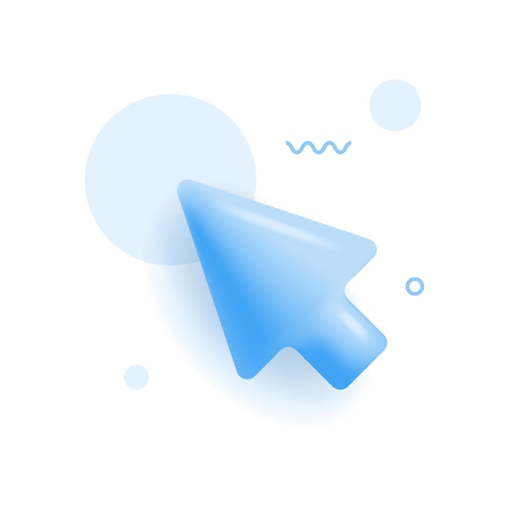 Vetor ponto de flecha, cursor de rato, interface de computador, ícone vetorial 3d, estilo minimalista de desenho animado