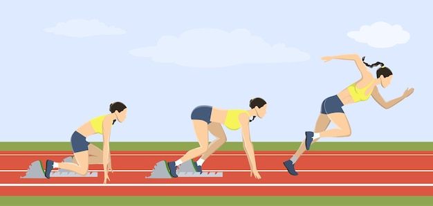 Ponto de partida para corrida Mulher se prepara para corrida